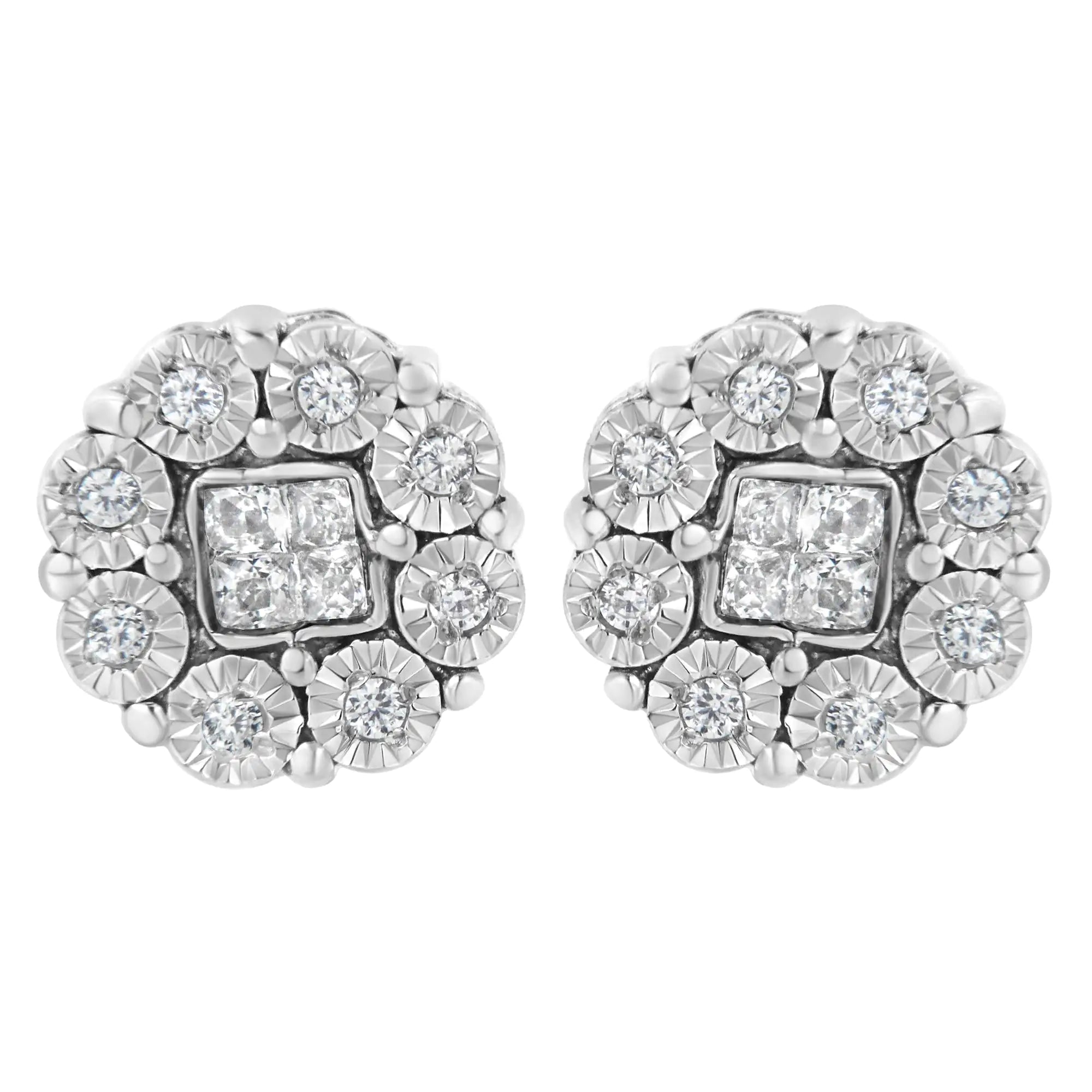10KT White Gold 1/4ct Diamond Floral Cluster Stud Earring (I-J, I1-I2)