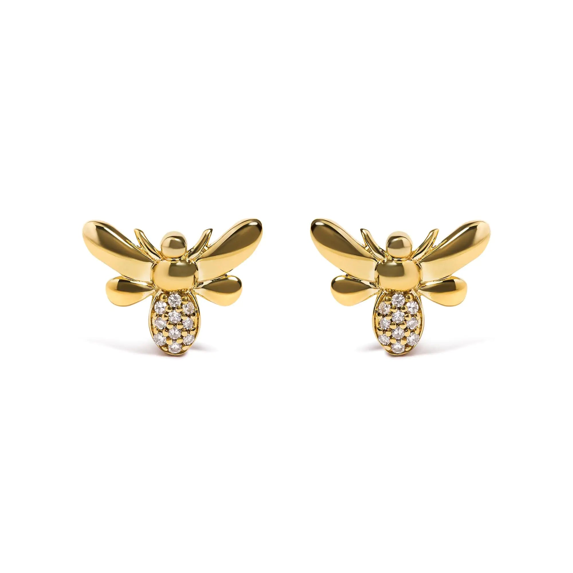 10K Yellow Gold Diamond Accented Bumble Bee Stud Earring (H-I Color, I1-I2 Clarity)