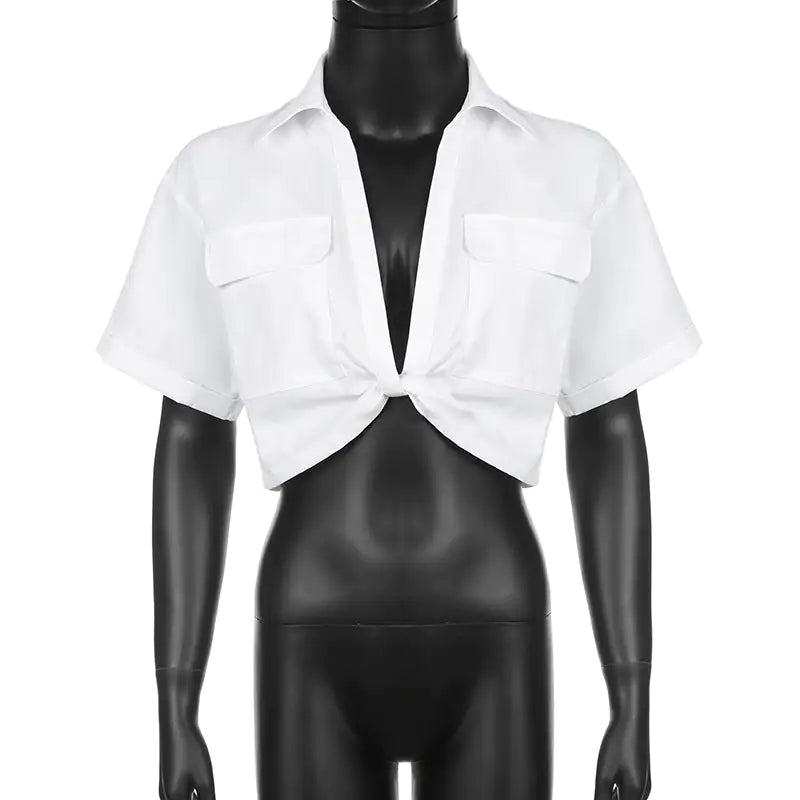 Kiara Twist Front Collared Cropped Top