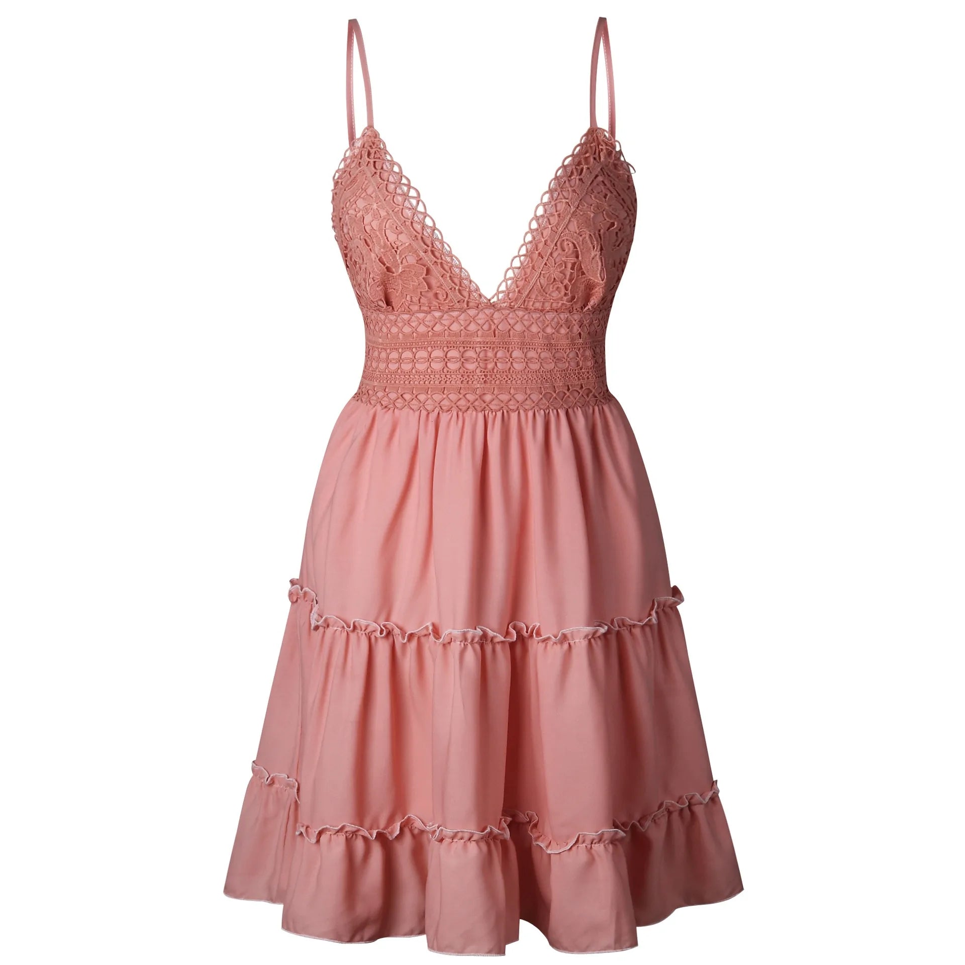 V Neck Lace Sleeveless Spaghetti Strap Dress