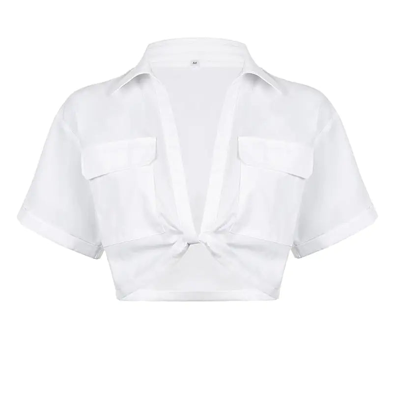 Kiara Twist Front Collared Cropped Top