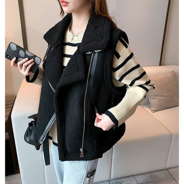 Vintage Fleece Women's Sleeveless Waistcoat Jacket