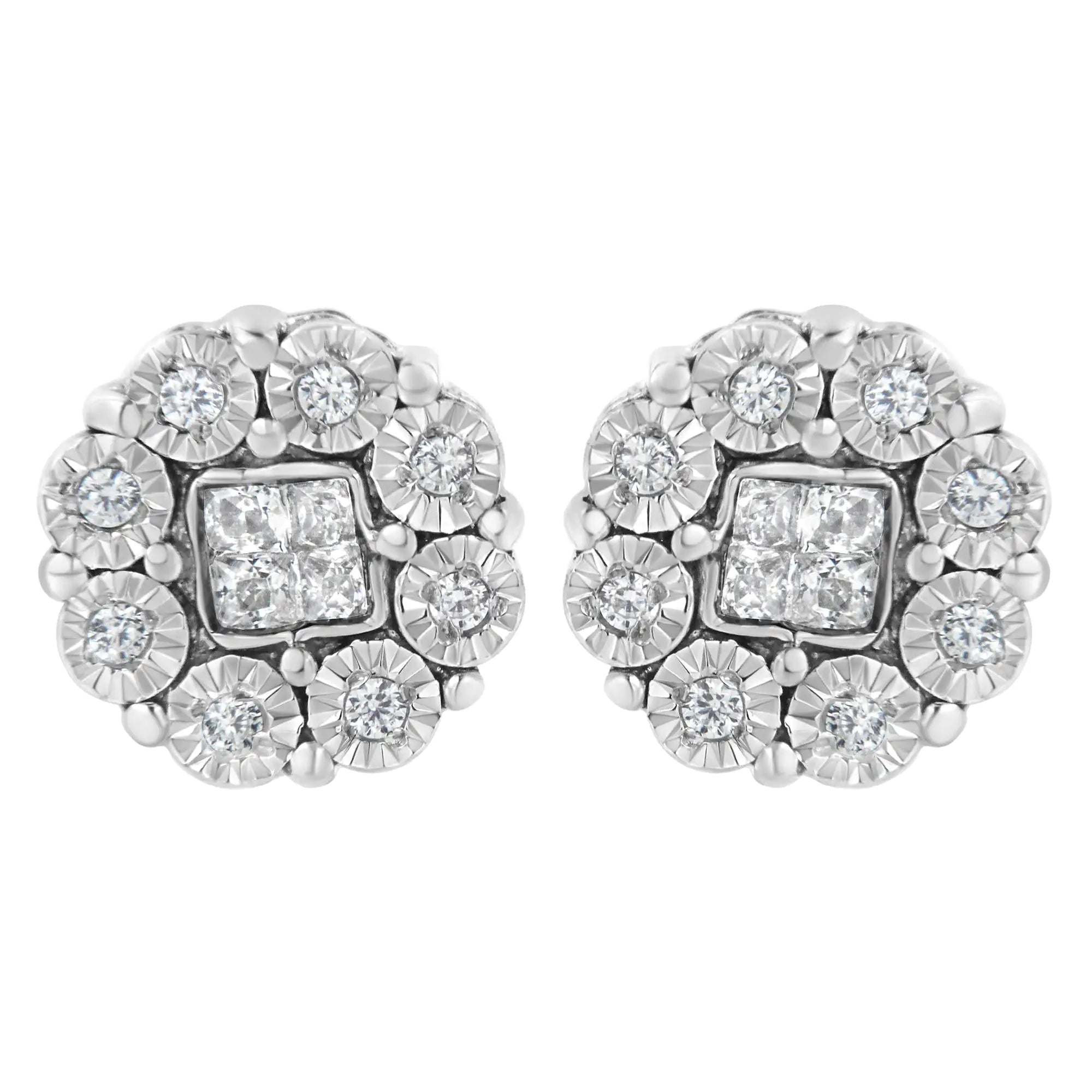 10KT White Gold 1/4ct Diamond Floral Cluster Stud Earring (I-J, I1-I2)