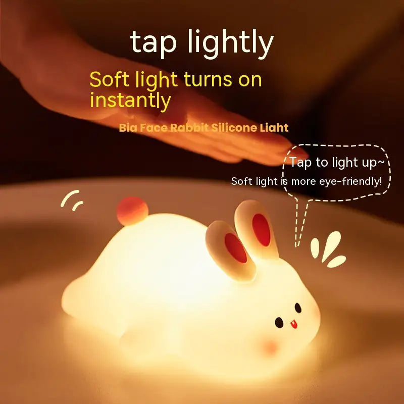 Kid's Nightlights Big Face Rabbit Silicone Night Light Christmas Gift Bedside Lamp