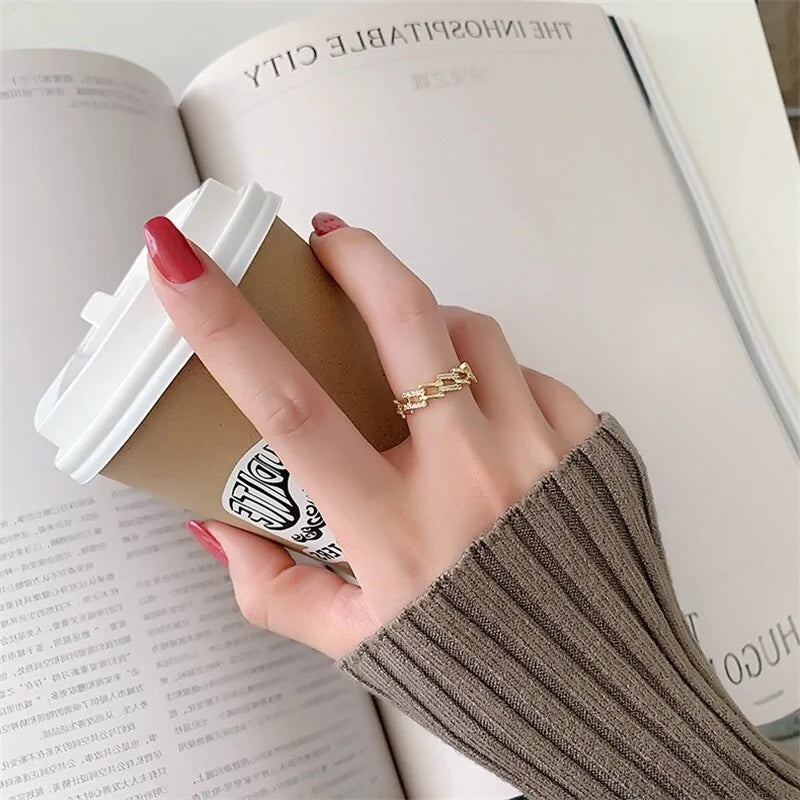 Delicate Square Staggered Open Ring