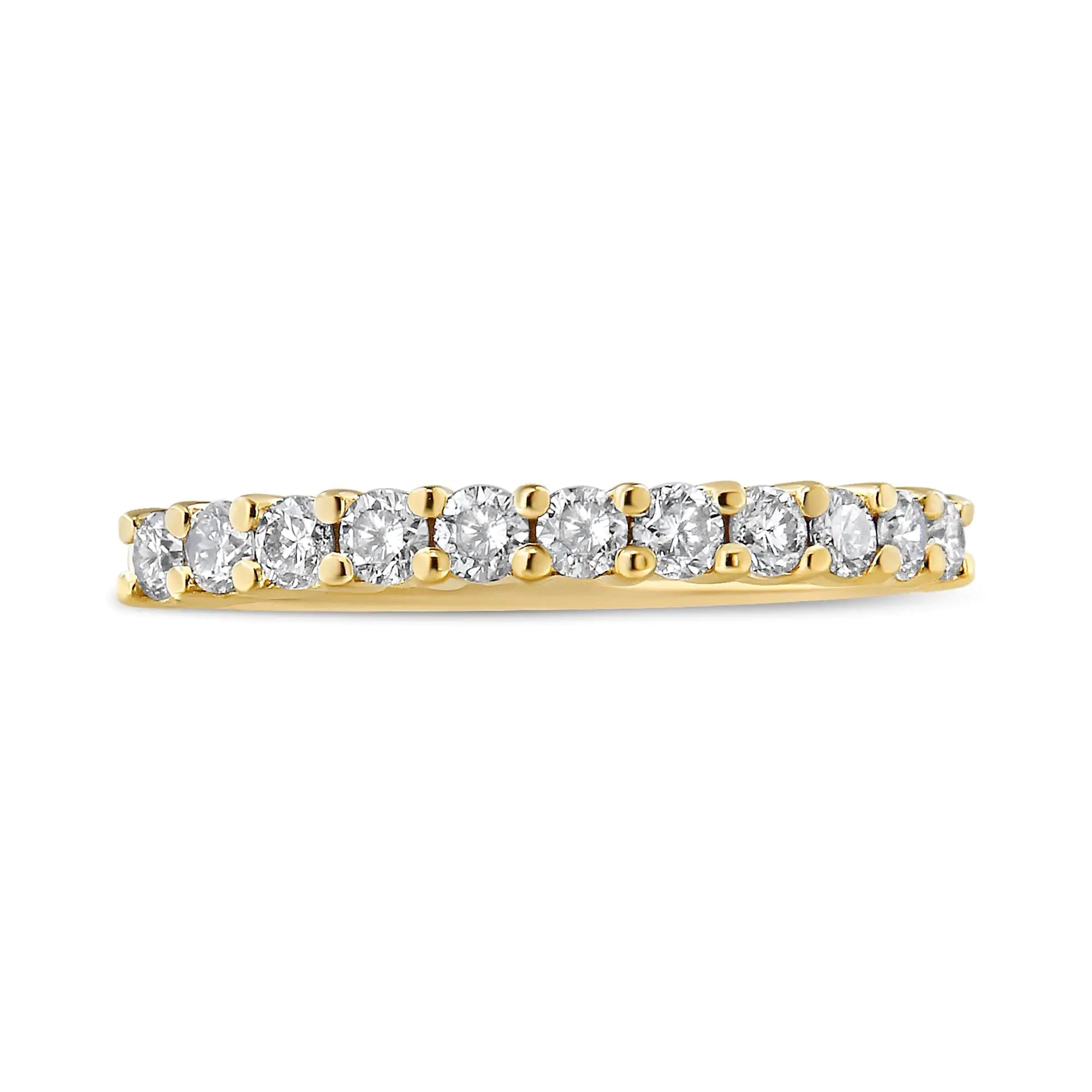 14K Yellow Gold Plated 925 Sterling Silver 1/2 cttw Shared Prong Set Brilliant Round-Cut Diamond 11 Stone (I-J Color, SI1-SI2 Clarity)