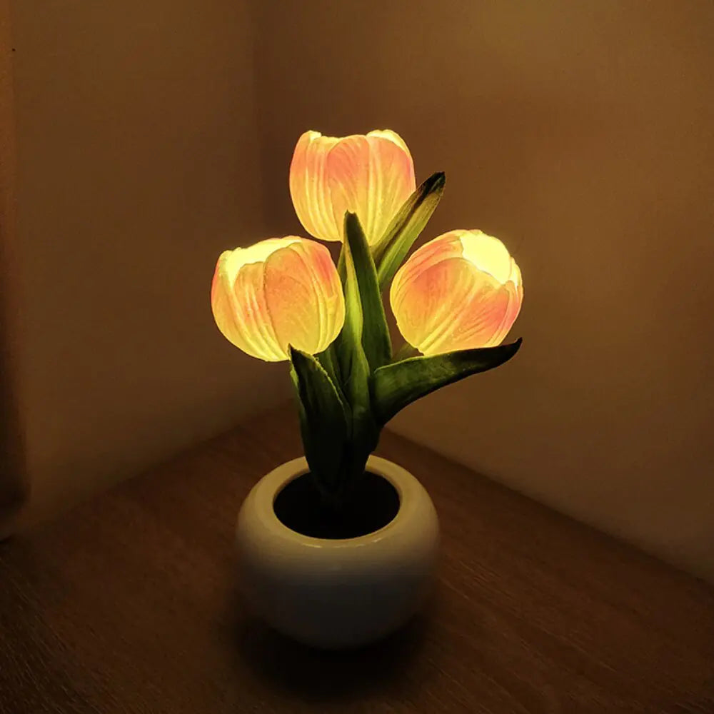 LED Simulation Tulip Flower Pot Lamp Indoor Ambient Night Light Home Decoration