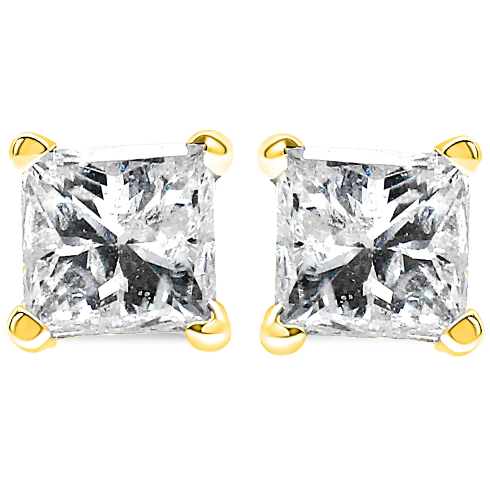 AGS Certified Princess-Cut Square Diamond 4-Prong Solitaire Stud Earrings in 14K Gold (H-I Color, I1-I2 Clarity)