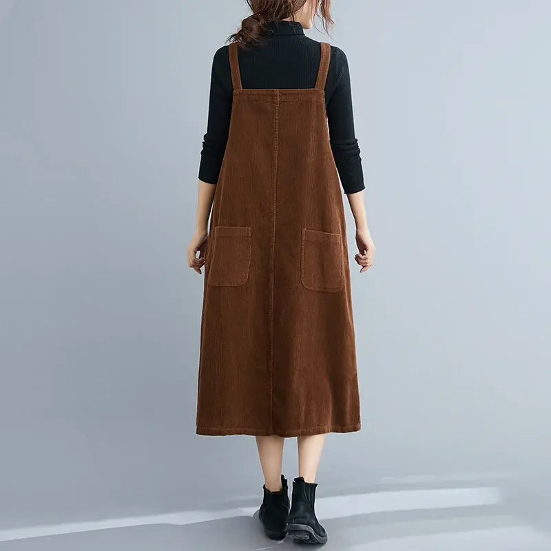 Elegant Mid-Length Pocket Simple Pleated Suspender Dress