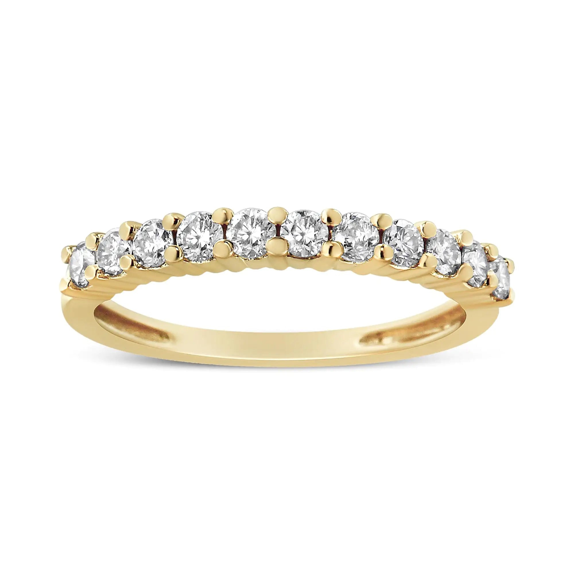 14K Yellow Gold Plated 925 Sterling Silver 1/2 cttw Shared Prong Set Brilliant Round-Cut Diamond 11 Stone (I-J Color, SI1-SI2 Clarity)