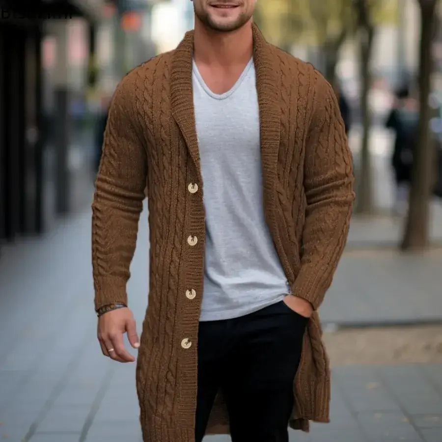 Knitting Slim Fit Cardigan British Style with Button Long Sleeve