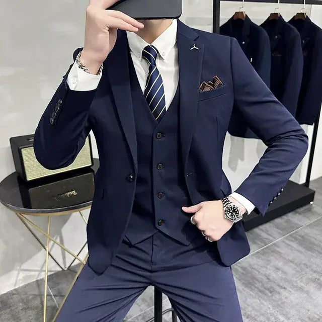 Boutique Plaid Casual Business Groom Wedding 3 Pieces Suit