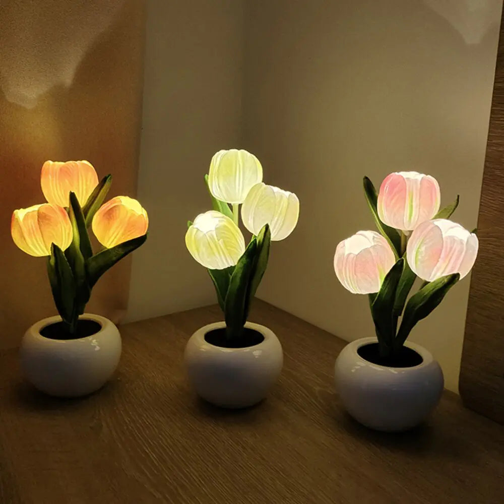 LED Simulation Tulip Flower Pot Lamp Indoor Ambient Night Light Home Decoration