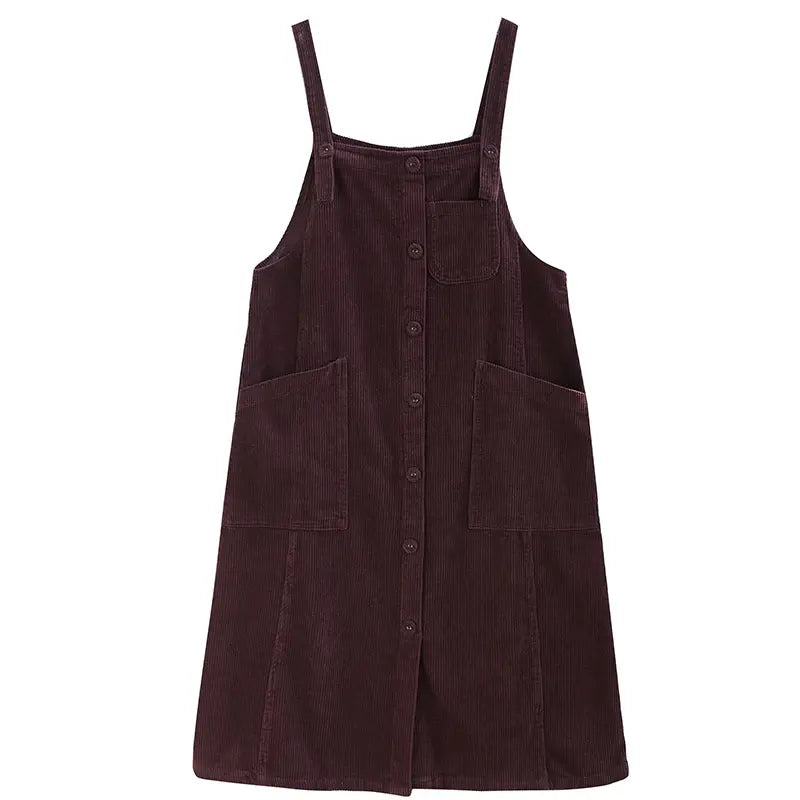 Elegant Mid-Length Pocket Simple Pleated Suspender Dress