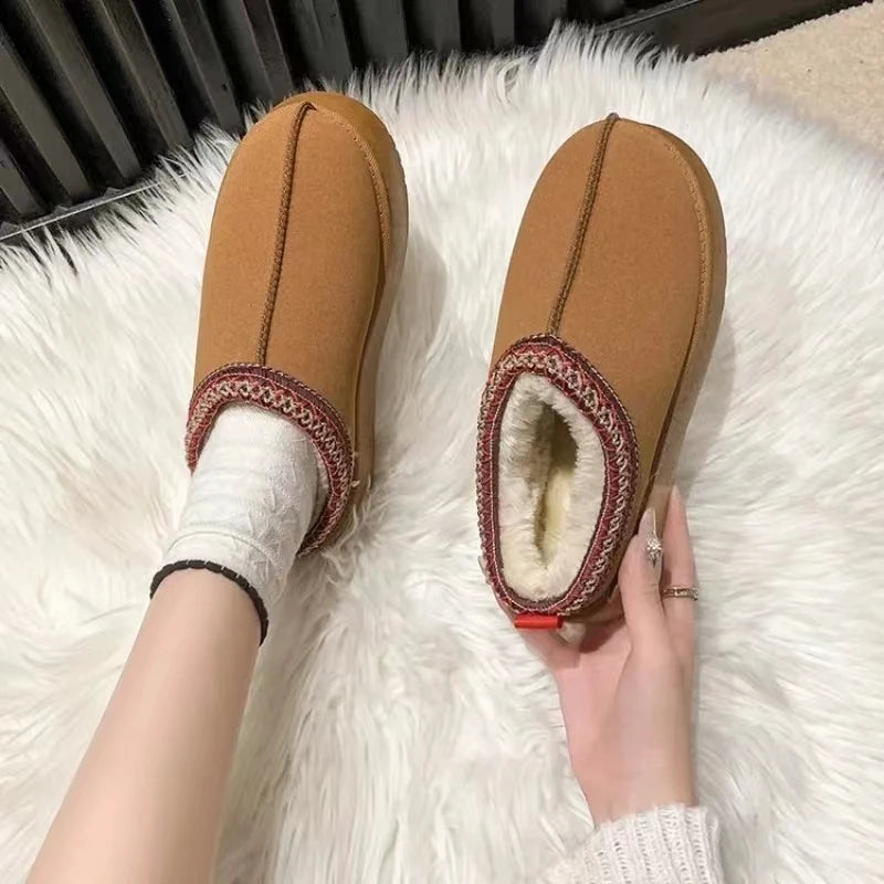 New Winter Retro Women Snow Warm Suede Leather