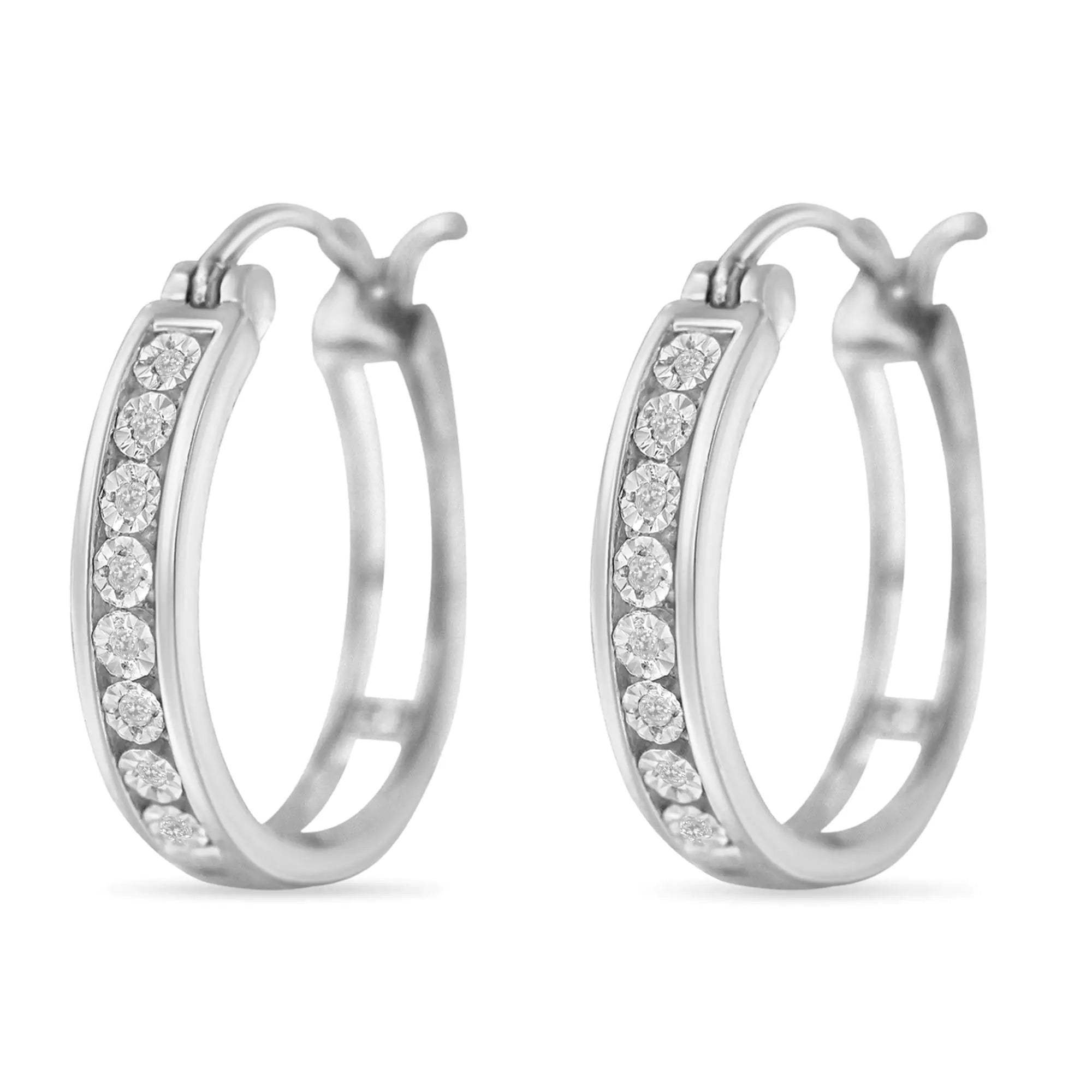 .925 Sterling-Silver Diamond Accent Channel Set Style Hoop Earring (I-J Color, I3 Clarity)