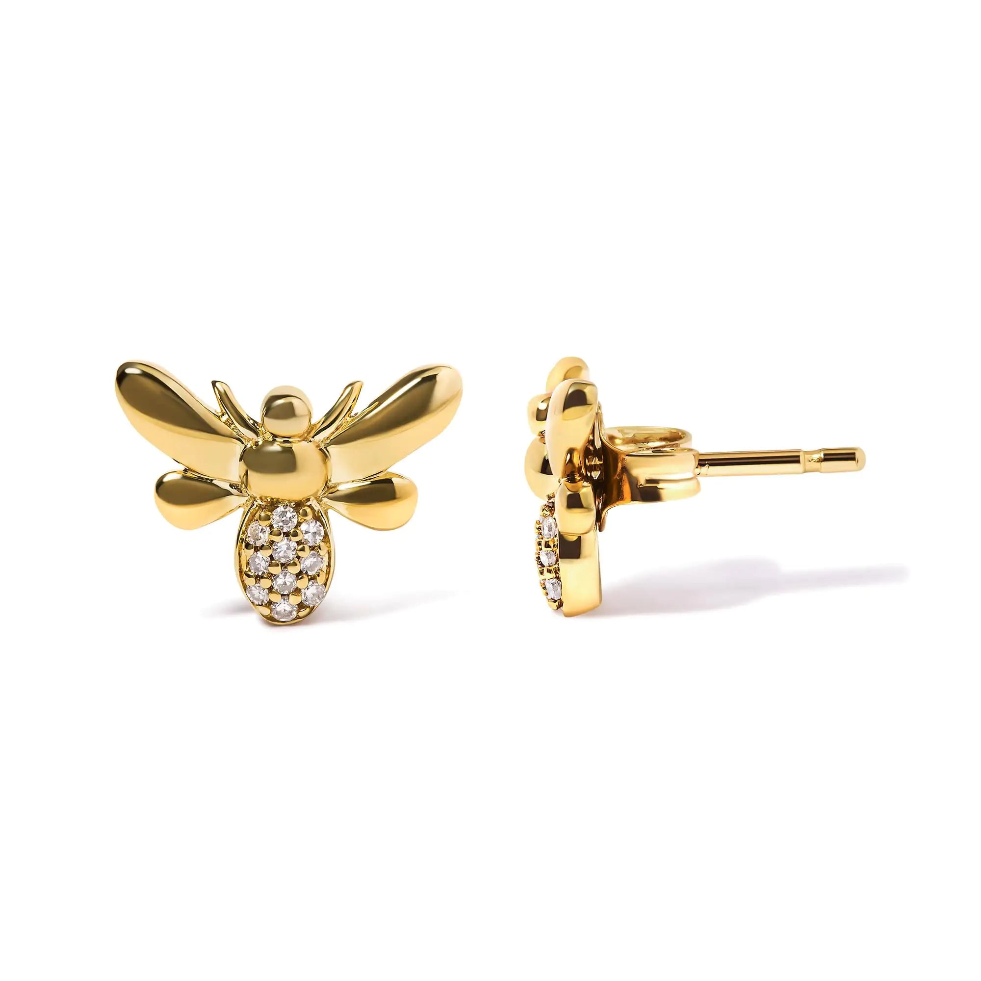 10K Yellow Gold Diamond Accented Bumble Bee Stud Earring (H-I Color, I1-I2 Clarity)