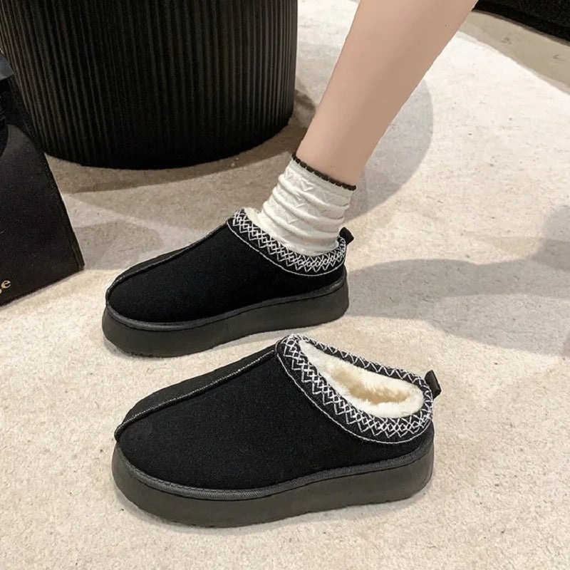 New Winter Retro Women Snow Warm Suede Leather