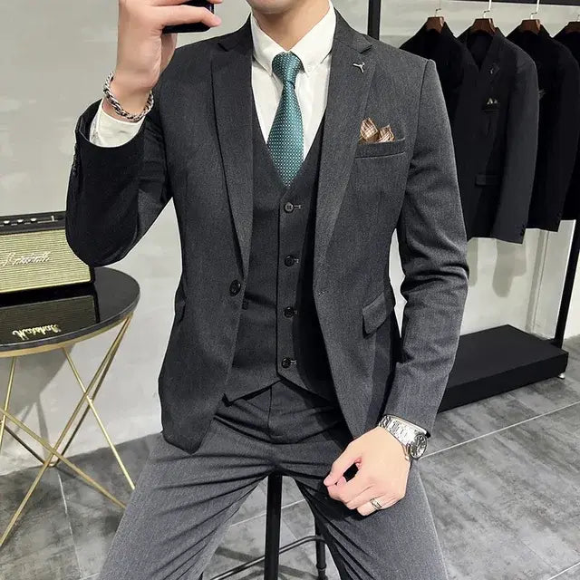 Boutique Plaid Casual Business Groom Wedding 3 Pieces Suit