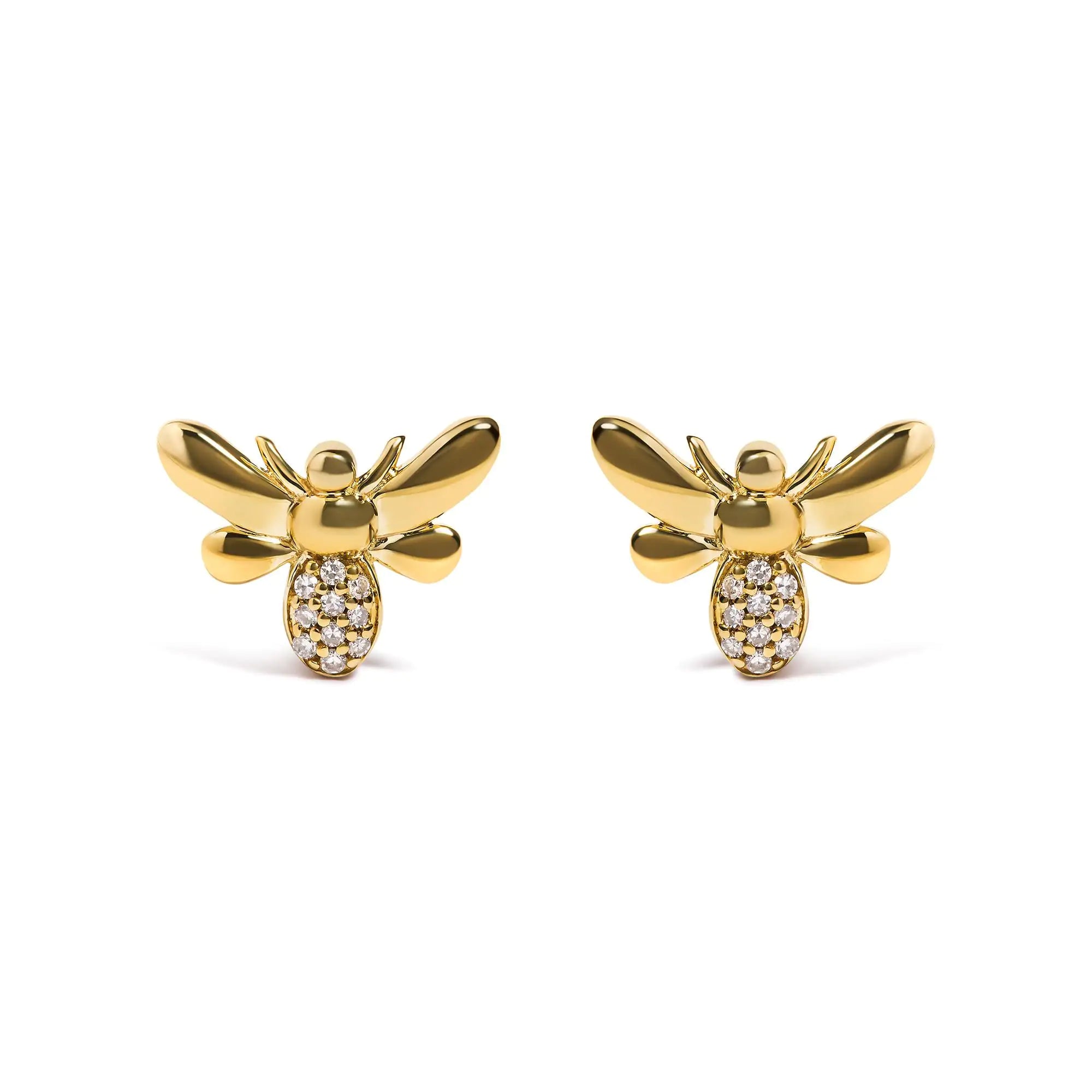 10K Yellow Gold Diamond Accented Bumble Bee Stud Earring (H-I Color, I1-I2 Clarity)