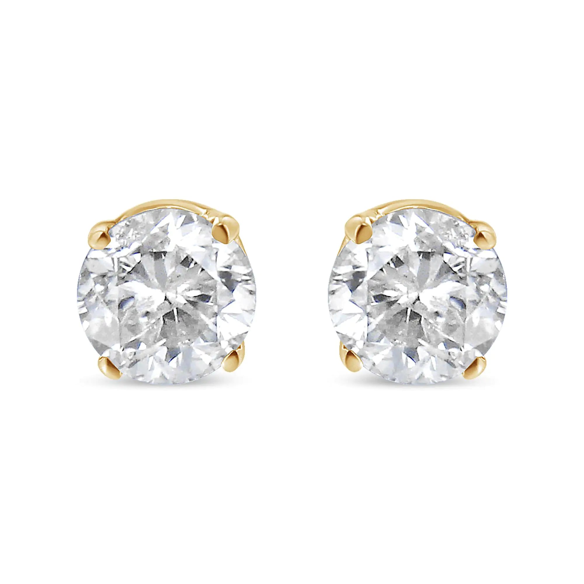 14K Yellow Gold 1/4 Cttw Round Brilliant-Cut Diamond Classic 4-Prong Stud Earrings (L-M Color, I1-I2 Clarity)