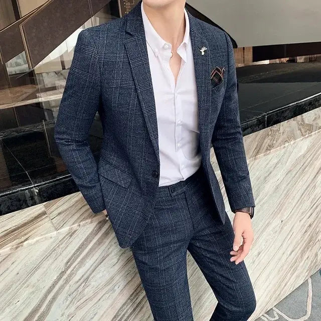 Boutique Plaid Casual Business Groom Wedding 3 Pieces Suit