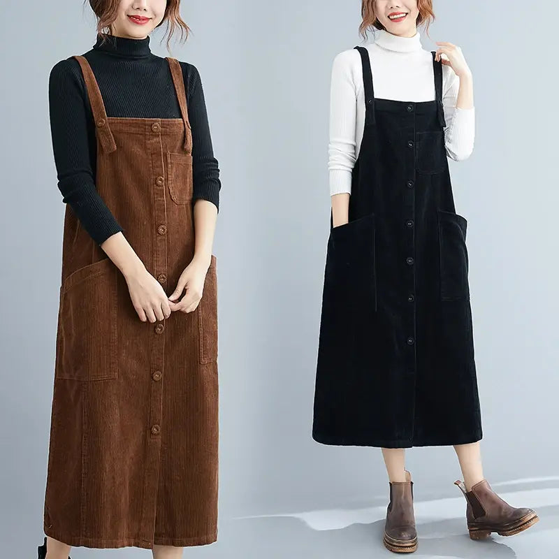 Elegant Mid-Length Pocket Simple Pleated Suspender Dress