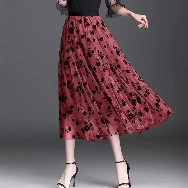 Mesh Floral Skirt For Women