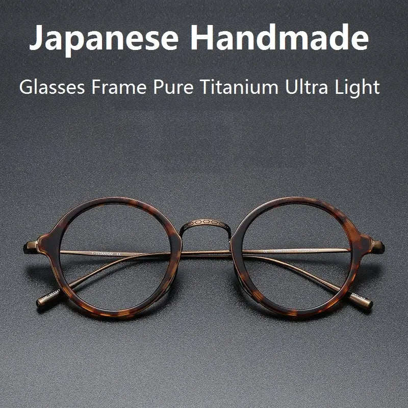 Japanese Handmade Pure Titanium Ultra Light Round Eyeglasses for Unisex