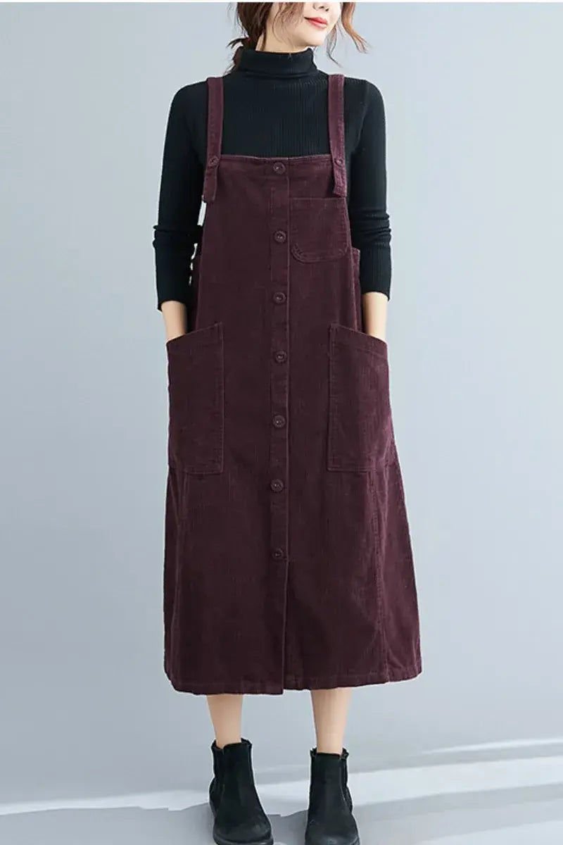 Elegant Mid-Length Pocket Simple Pleated Suspender Dress