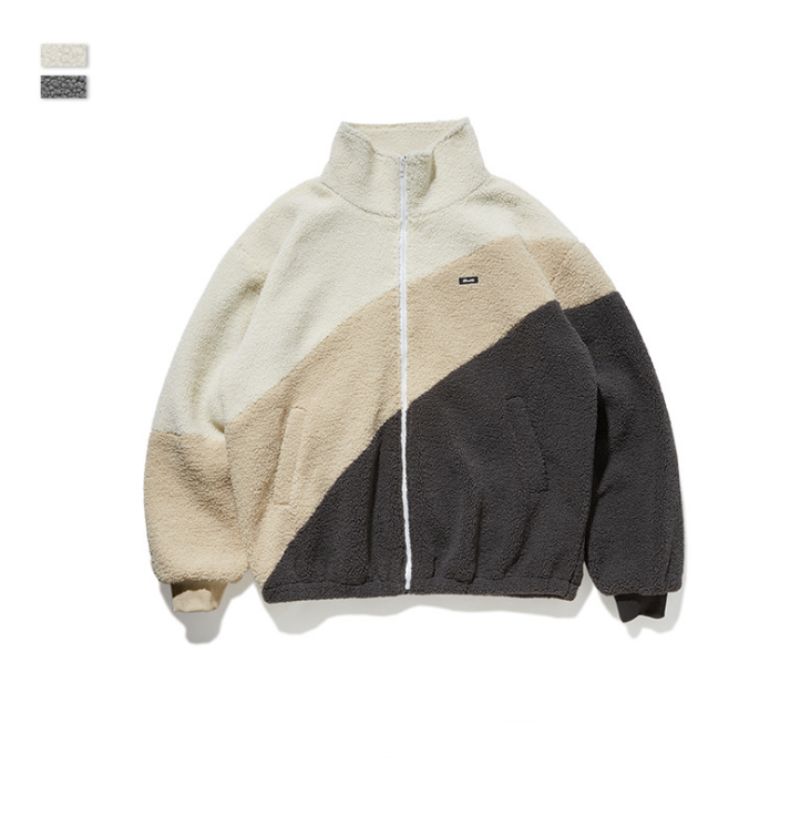 Vintage Color-Block Fleece-Lined Men's Jacket