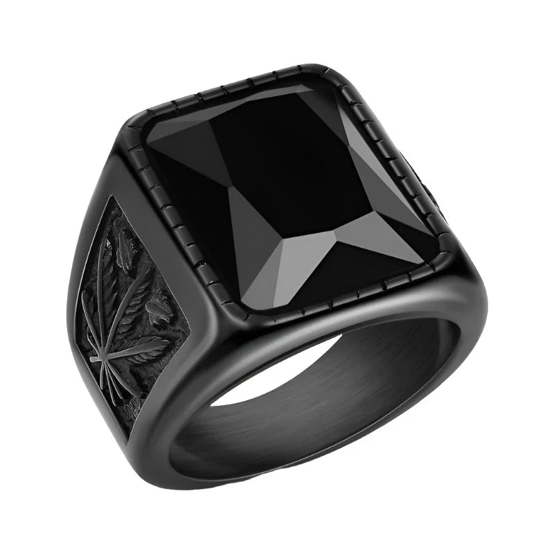 Jiayiqi Men's Hiphop Stainless Steel Stone Ring - Rock Fashion Jewelry