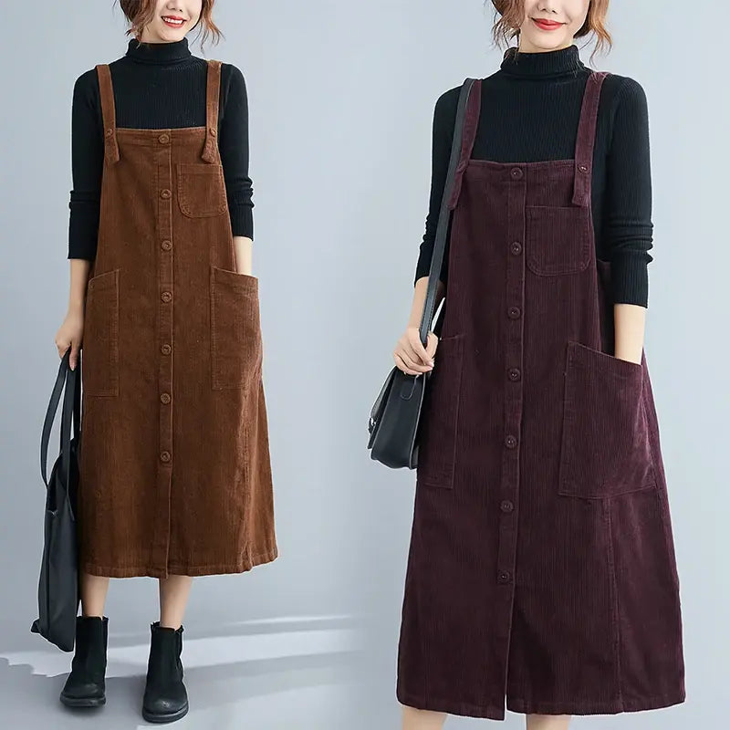 Elegant Mid-Length Pocket Simple Pleated Suspender Dress