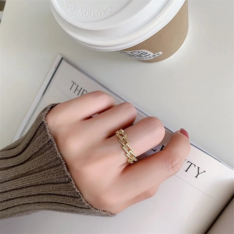 Delicate Square Staggered Open Ring