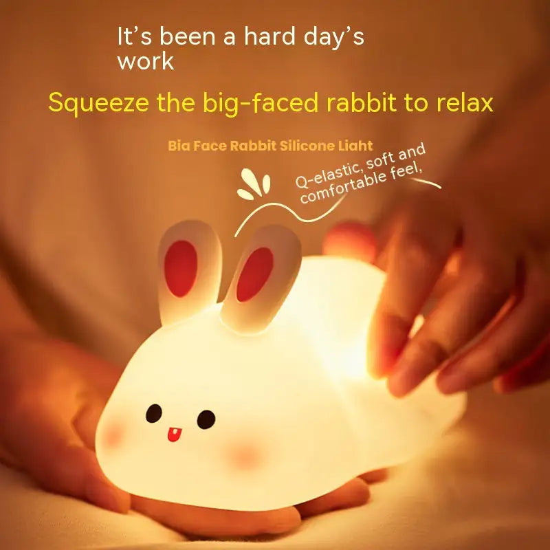 Kid's Nightlights Big Face Rabbit Silicone Night Light Christmas Gift Bedside Lamp