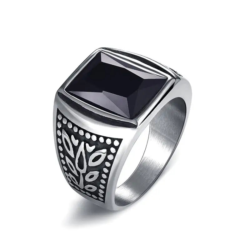 Jiayiqi Men's Hiphop Stainless Steel Stone Ring - Rock Fashion Jewelry