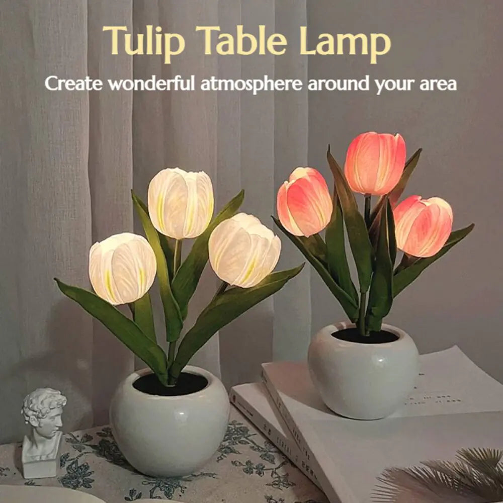 LED Simulation Tulip Flower Pot Lamp Indoor Ambient Night Light Home Decoration