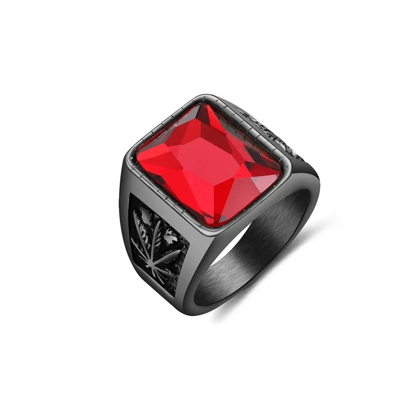 Jiayiqi Men's Hiphop Stainless Steel Stone Ring - Rock Fashion Jewelry