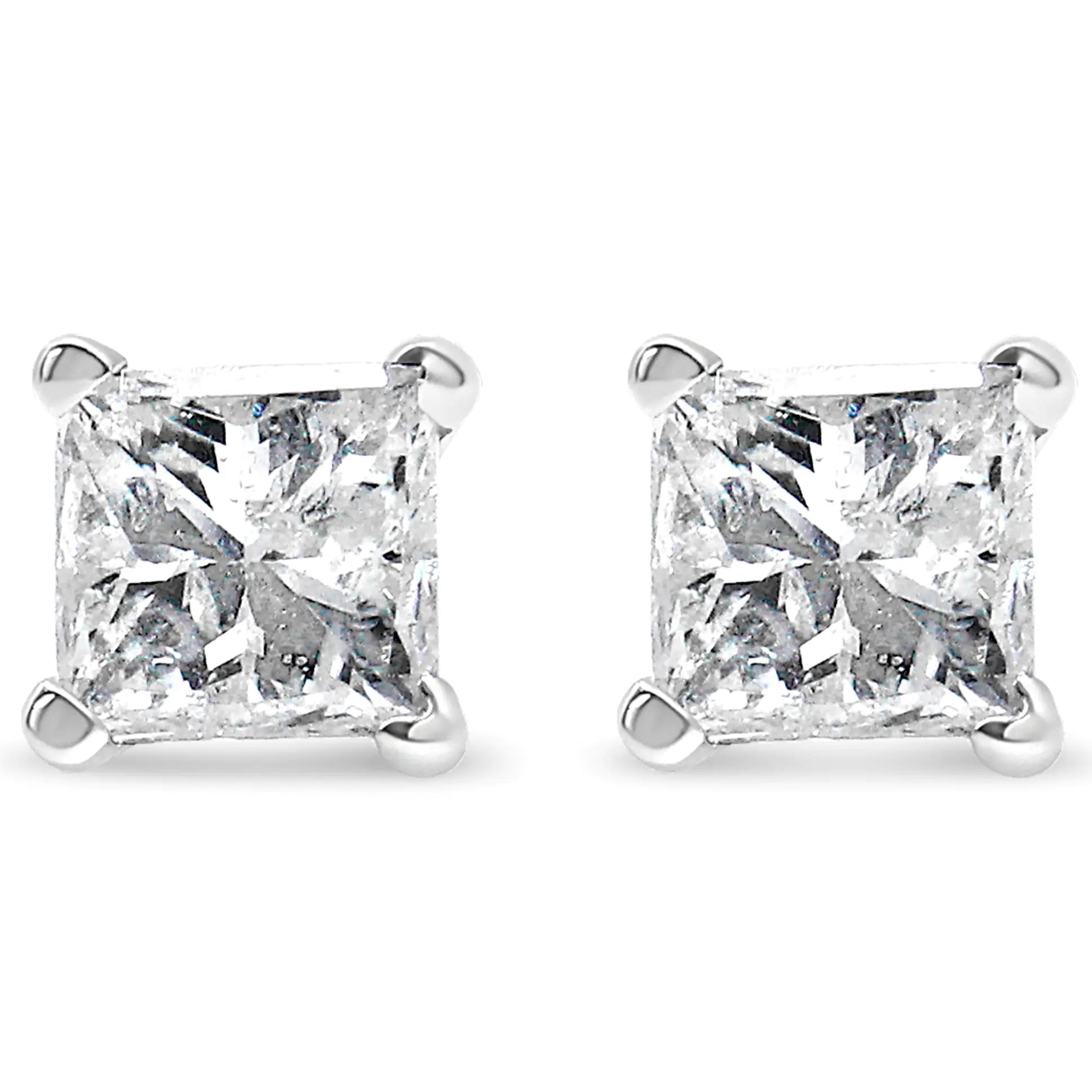 AGS Certified Princess-Cut Square Diamond 4-Prong Solitaire Stud Earrings in 14K Gold (H-I Color, I1-I2 Clarity)