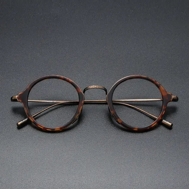 Japanese Handmade Pure Titanium Ultra Light Round Eyeglasses for Unisex