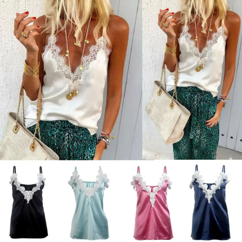 Gothic Lace Satin Silk Sequin Tank Top