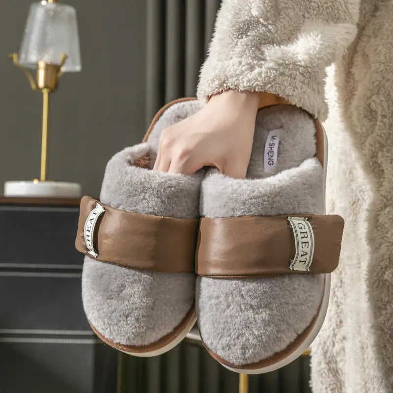 Indoor Home Slipper Plus Velvet Warm Couple Bedroom Cotton Shoes