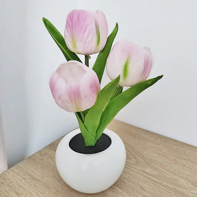 LED Simulation Tulip Flower Pot Lamp Indoor Ambient Night Light Home Decoration