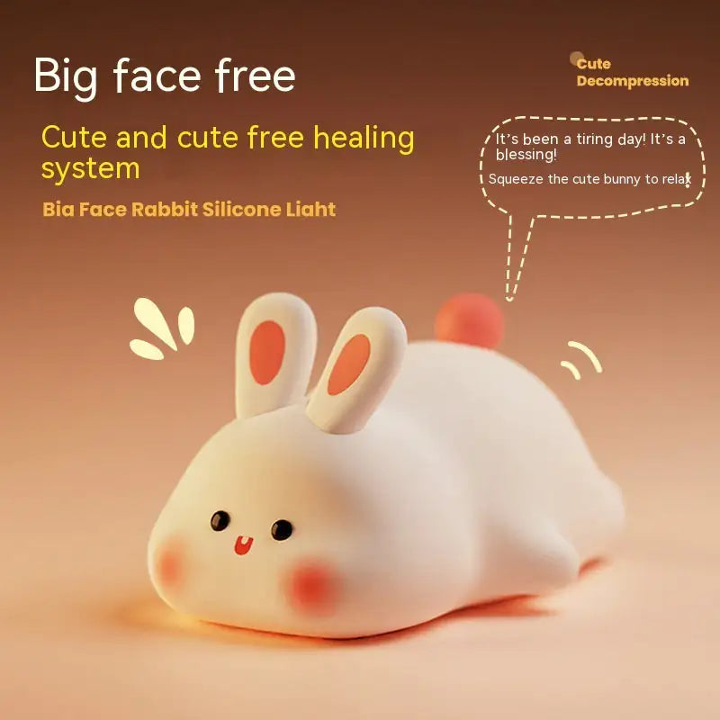 Kid's Nightlights Big Face Rabbit Silicone Night Light Christmas Gift Bedside Lamp