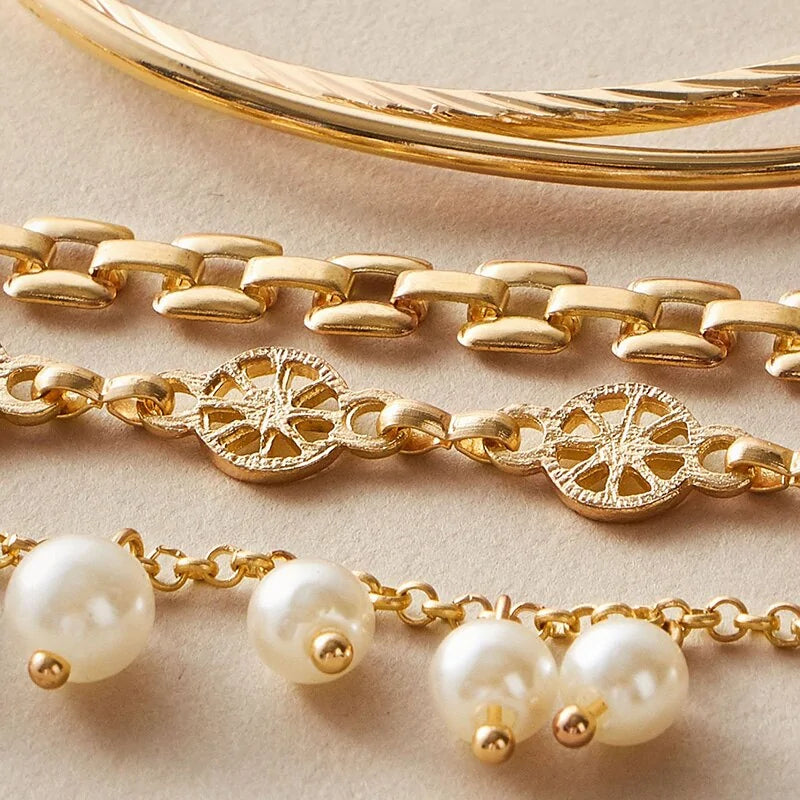 4-Piece Bohemian Pearl and Lemon Bracelet Set