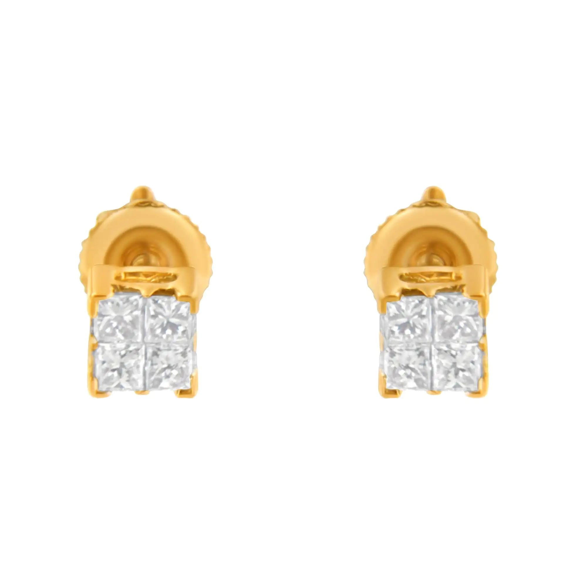 10KT Gold Princess Diamond Stud Earring (1/4 cttw, J-K Color, I1-I2 Clarity)