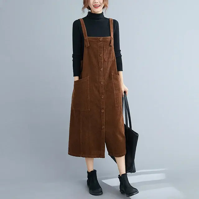 Elegant Mid-Length Pocket Simple Pleated Suspender Dress