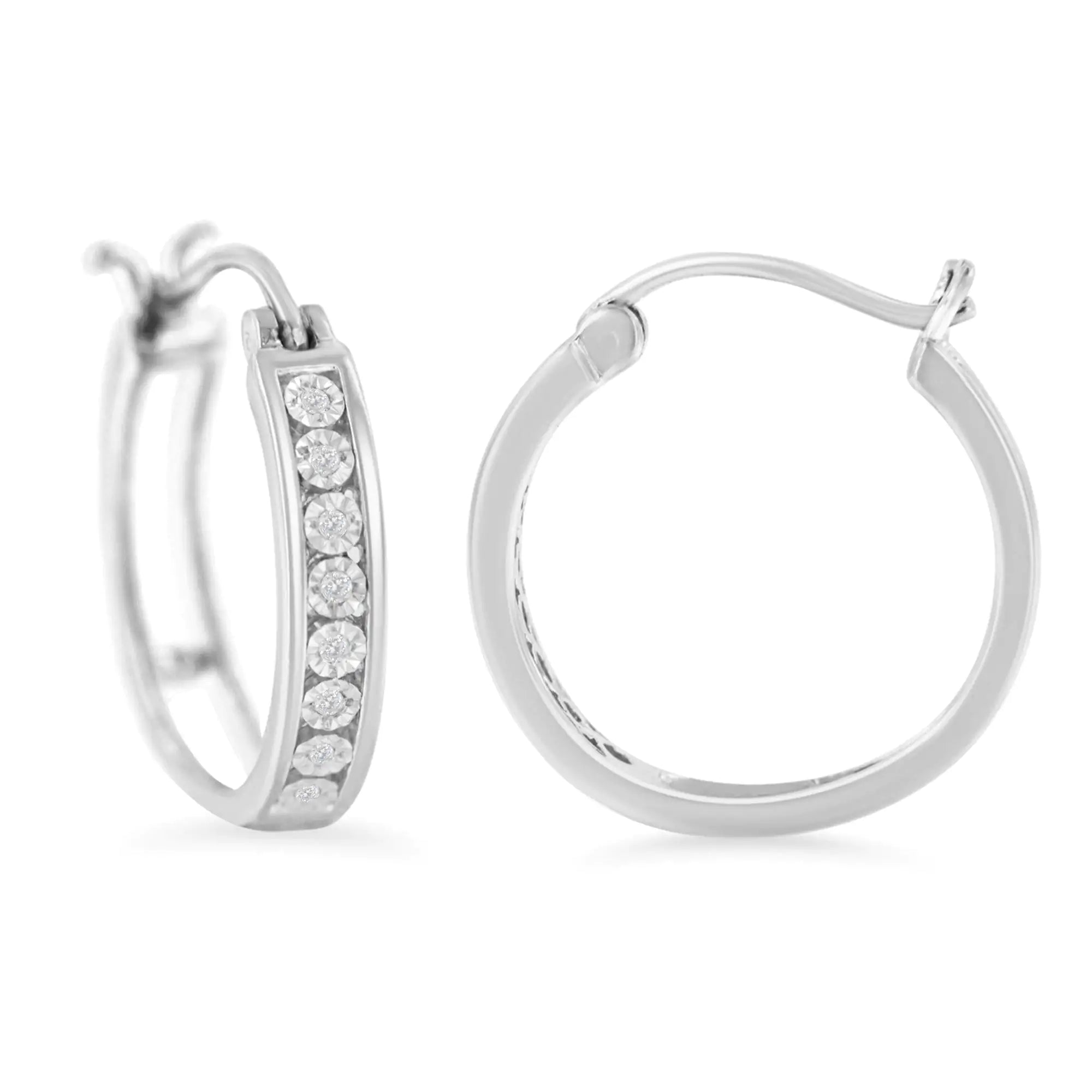 .925 Sterling-Silver Diamond Accent Channel Set Style Hoop Earring (I-J Color, I3 Clarity)