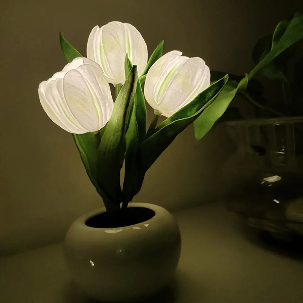 LED Simulation Tulip Flower Pot Lamp Indoor Ambient Night Light Home Decoration