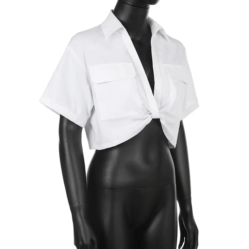 Kiara Twist Front Collared Cropped Top